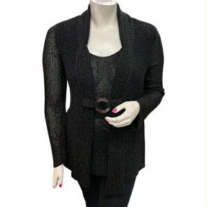 Stera Elegant Black Knit Cardigan with Belt Size XL